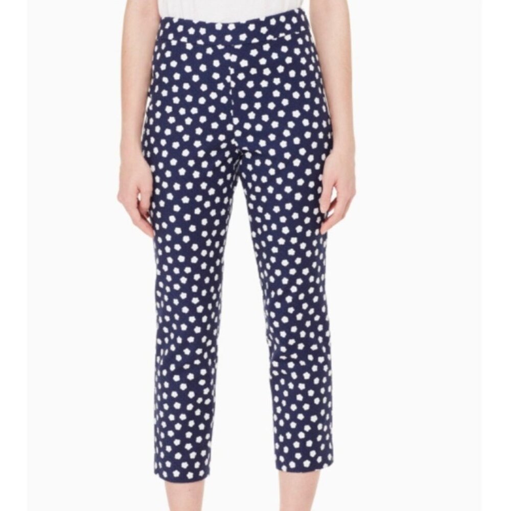 Kate Spade Cloud Dot Straight Leg Cotton Blend Navy White Ankle Pant Size 2